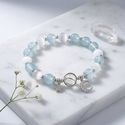 Galaxy Charm Bead Bracelet - Blue/White