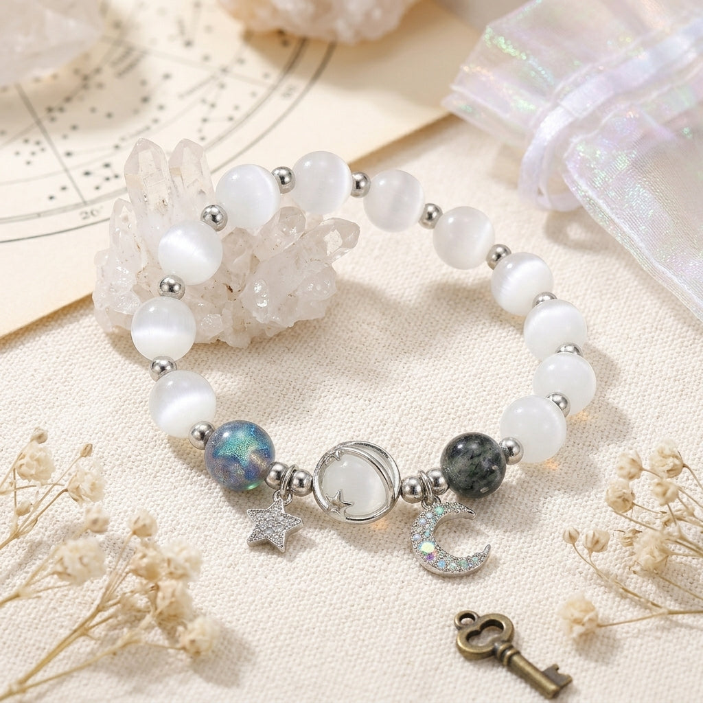Galaxy Charm Bead Bracelet - Glacier White