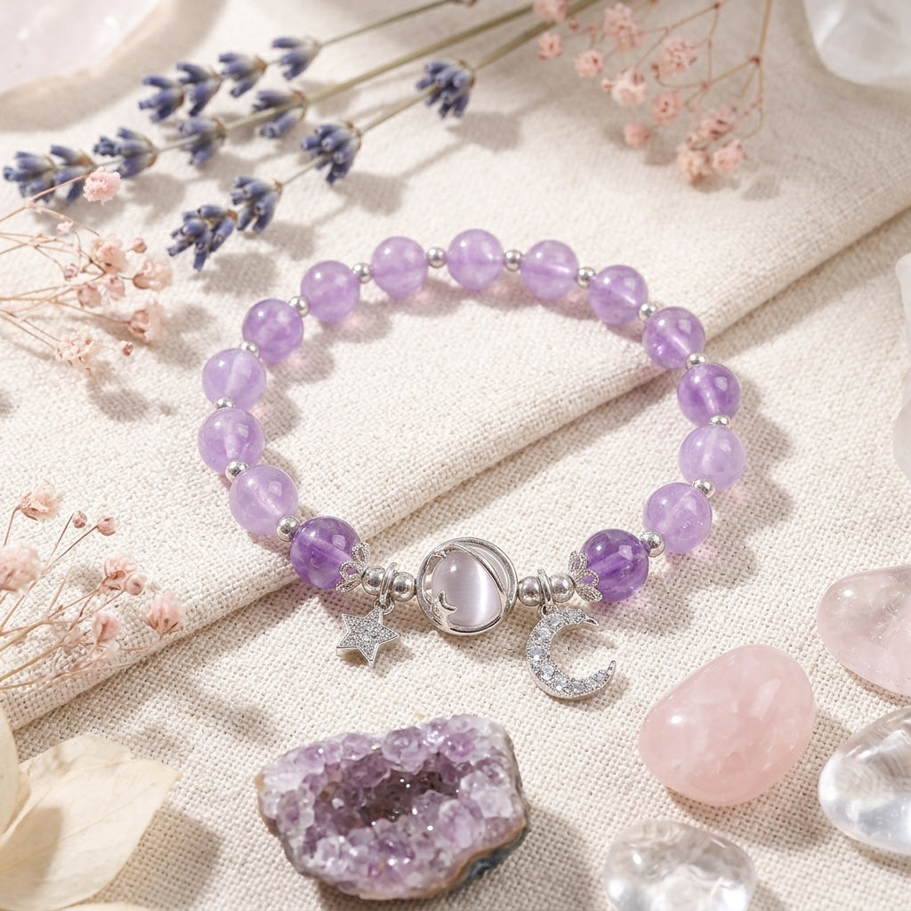 Galaxy Charm Bead Bracelet - Purple