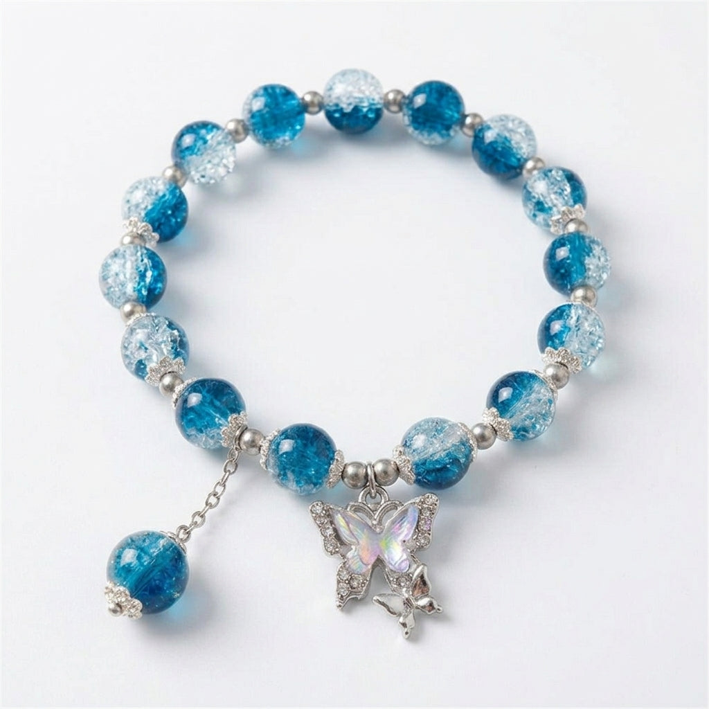 Butterfly Charm Bead Bracelet - Blue
