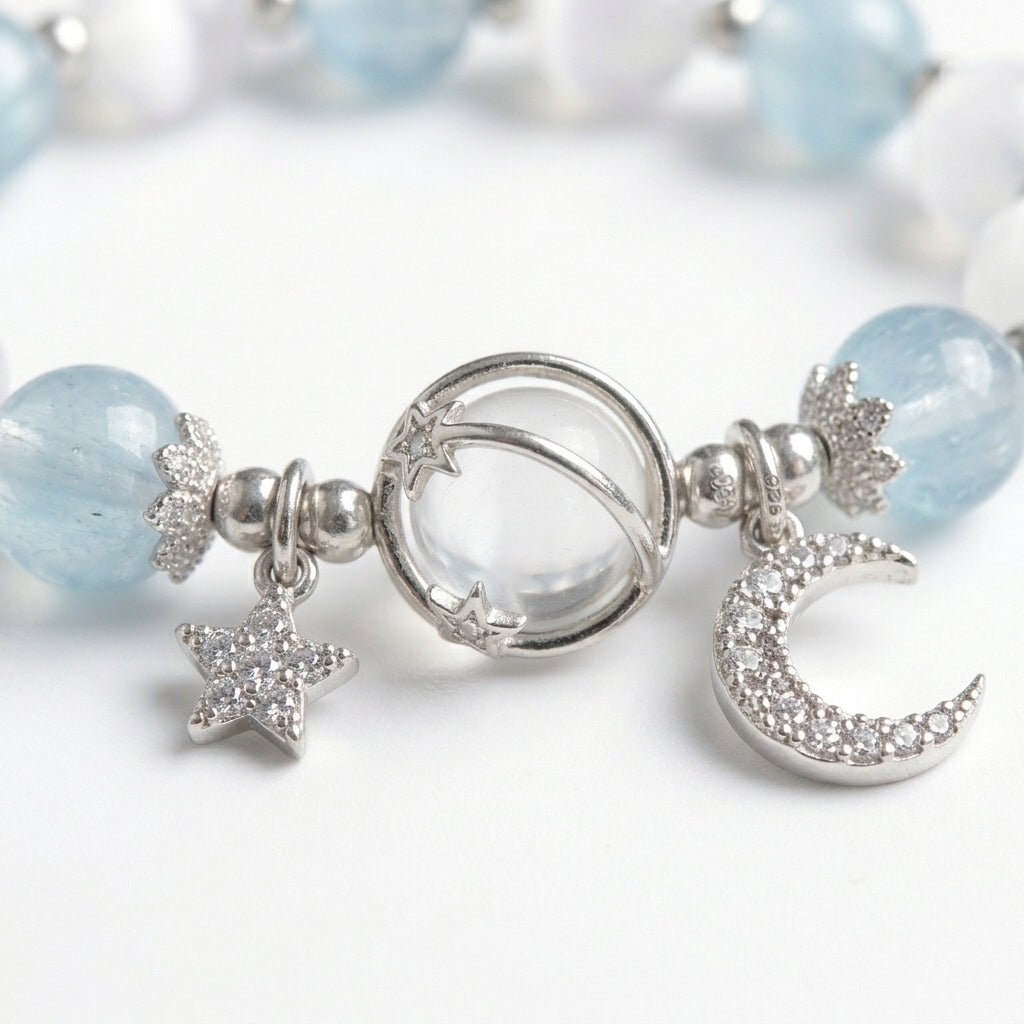 Galaxy Charm Bead Bracelet - Blue/White