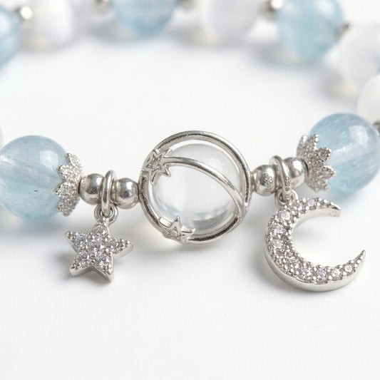 Galaxy Charm Bead Bracelet - Blue/White