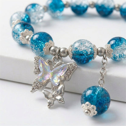 Butterfly Charm Bead Bracelet - Blue