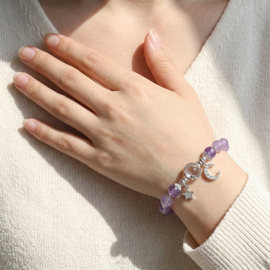 Galaxy Charm Bead Bracelet - Purple