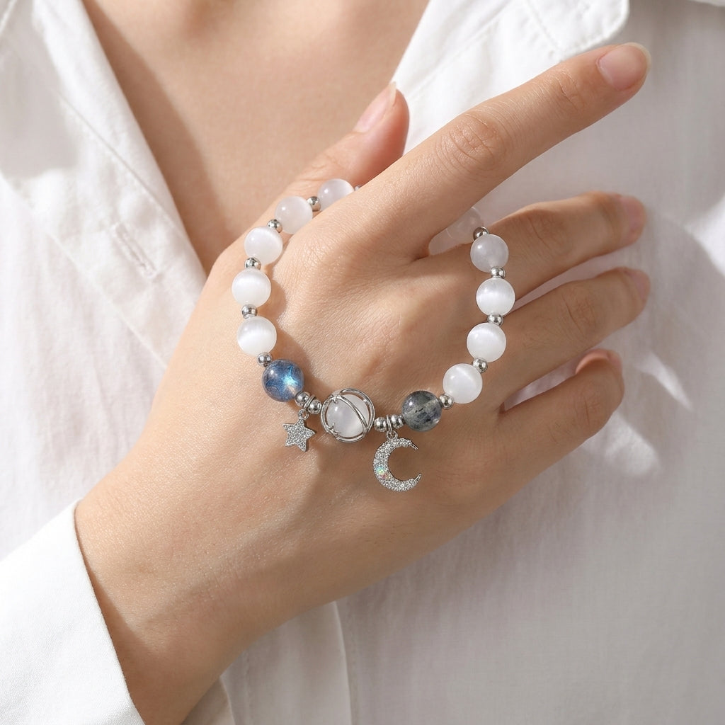 Galaxy Charm Bead Bracelet - Glacier White