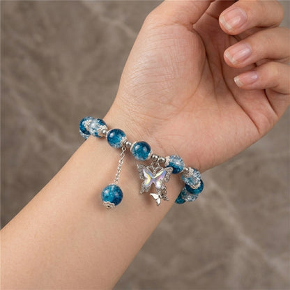 Butterfly Charm Bead Bracelet - Blue