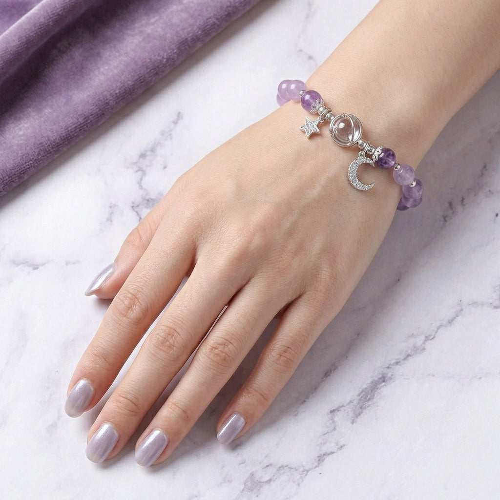 Galaxy Charm Bead Bracelet - Purple