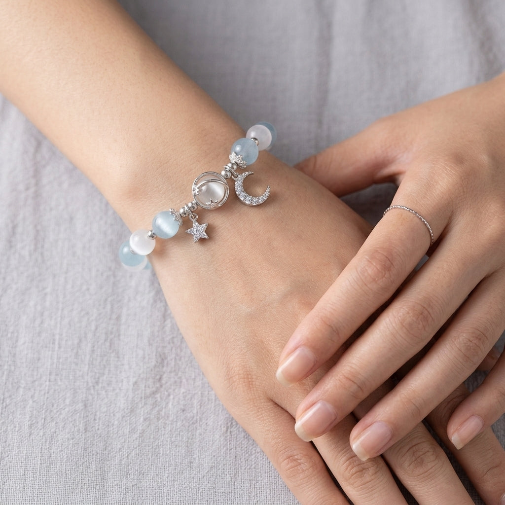 Galaxy Charm Bead Bracelet - Blue/White