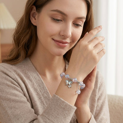 Butterfly Charm Bead Bracelet - Multicolor