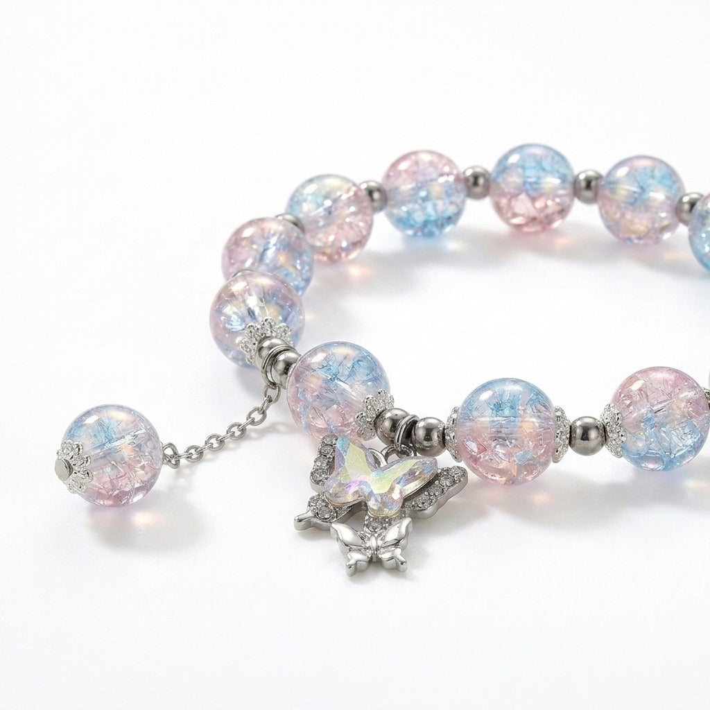 Butterfly Charm Bead Bracelet - Multicolor
