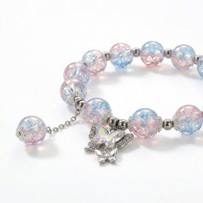 Butterfly Charm Bead Bracelet - Multicolor