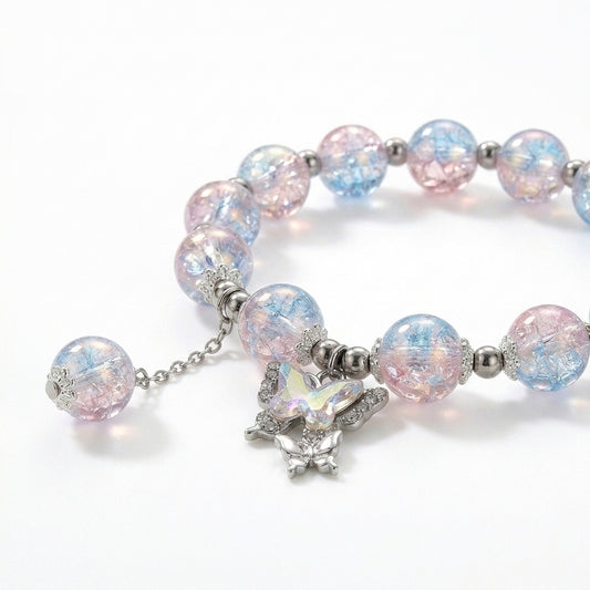 Butterfly Charm Bead Bracelet - Multicolor