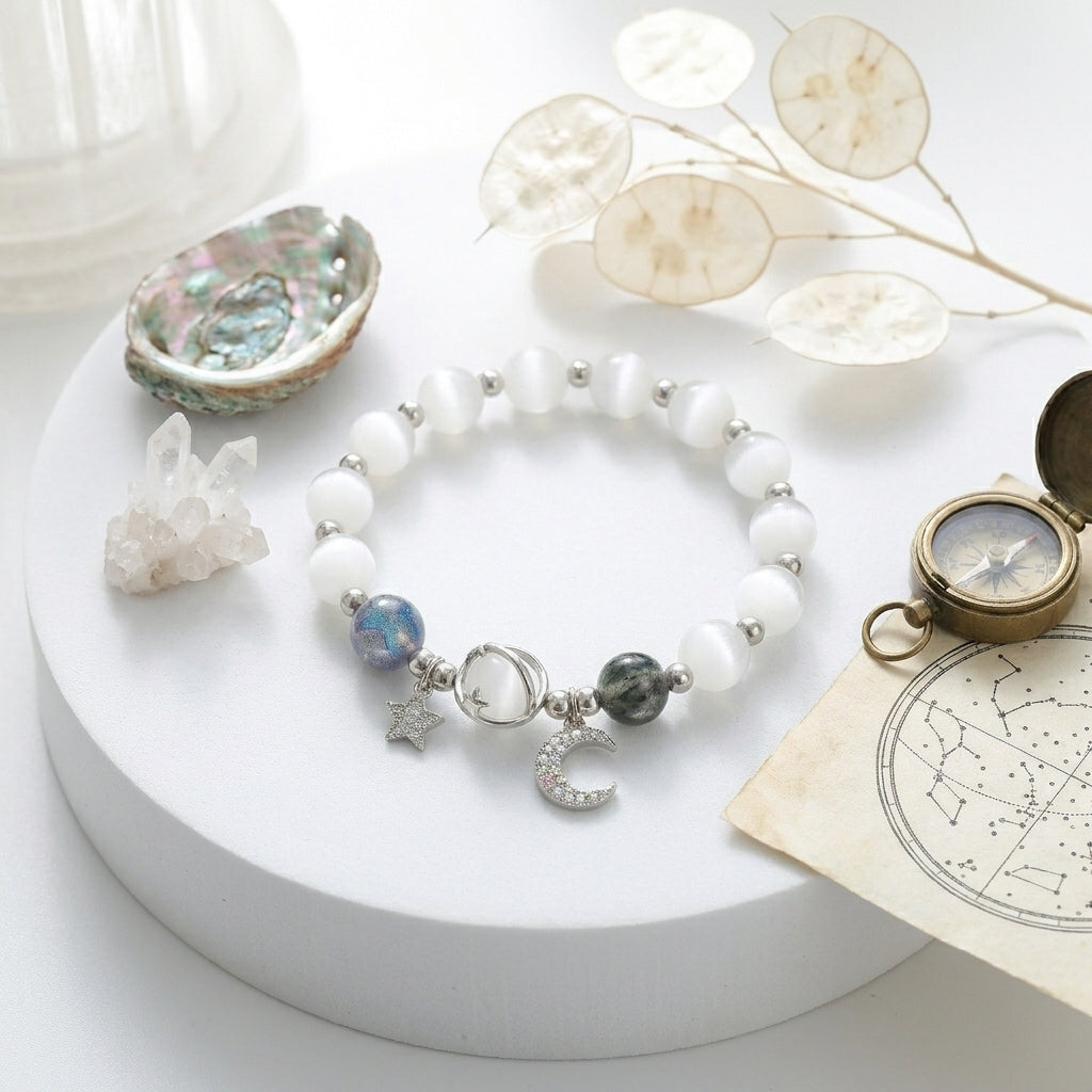 Galaxy Charm Bead Bracelet - Glacier White