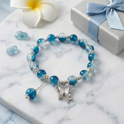 Butterfly Charm Bead Bracelet - Blue