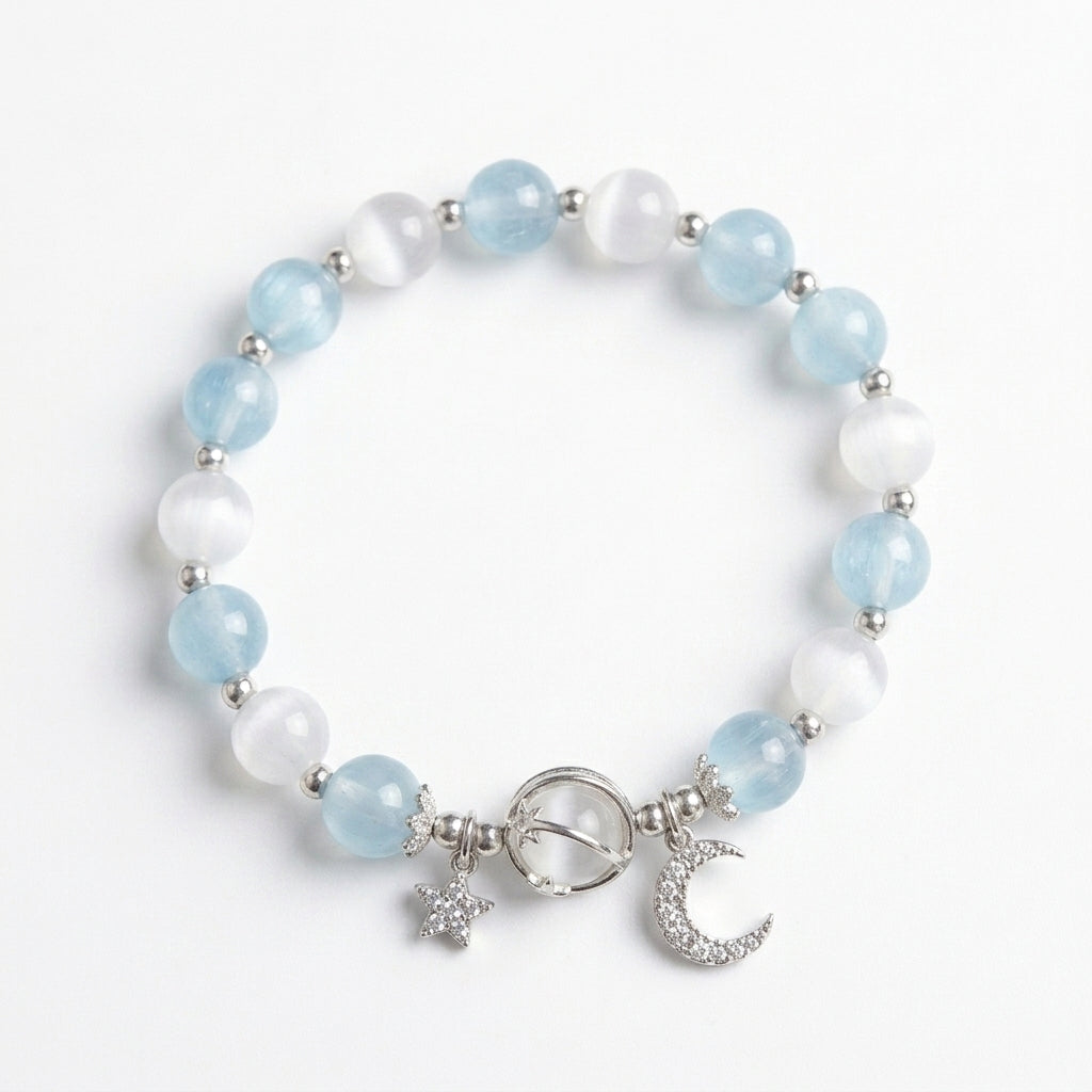 Galaxy Charm Bead Bracelet - Blue/White