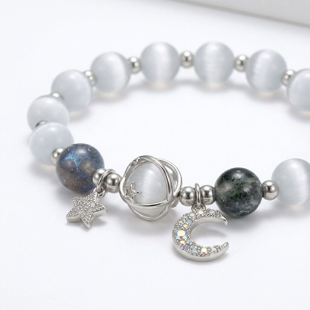 Galaxy Charm Bead Bracelet - Glacier White