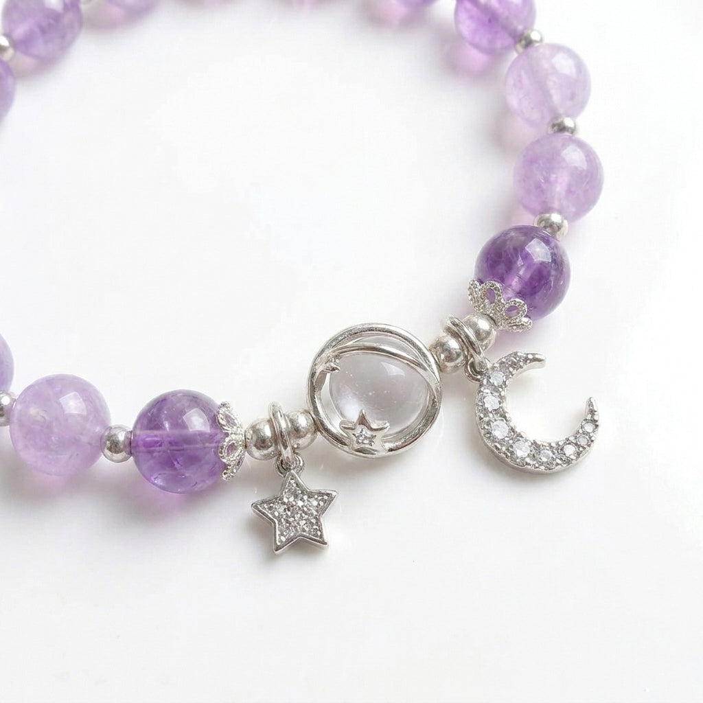 Galaxy Charm Bead Bracelet - Purple