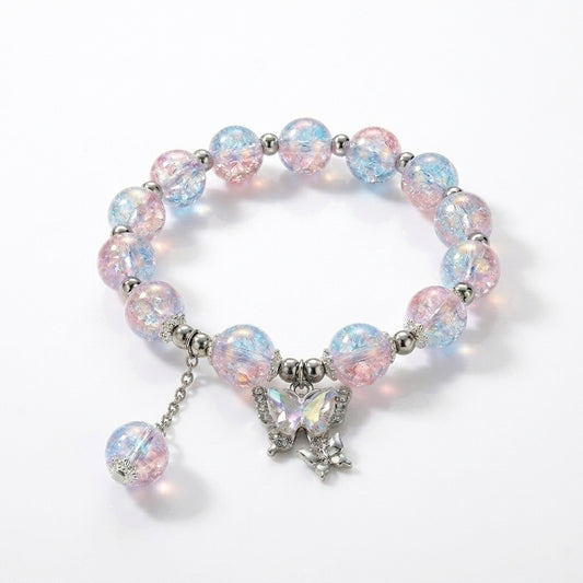 Butterfly Charm Bead Bracelet - Multicolor
