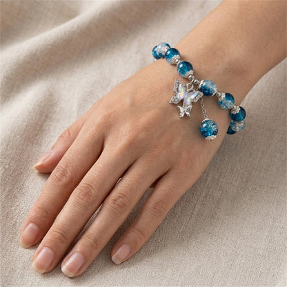 Butterfly Charm Bead Bracelet - Blue