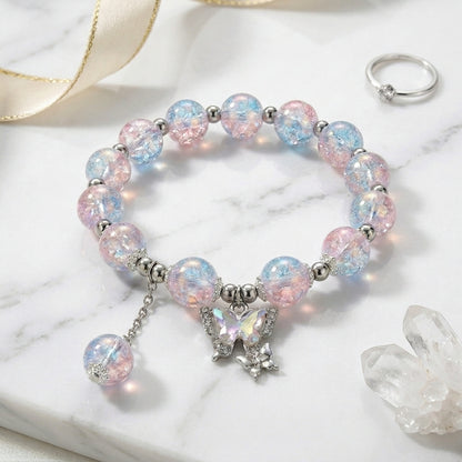 Butterfly Charm Bead Bracelet - Multicolor