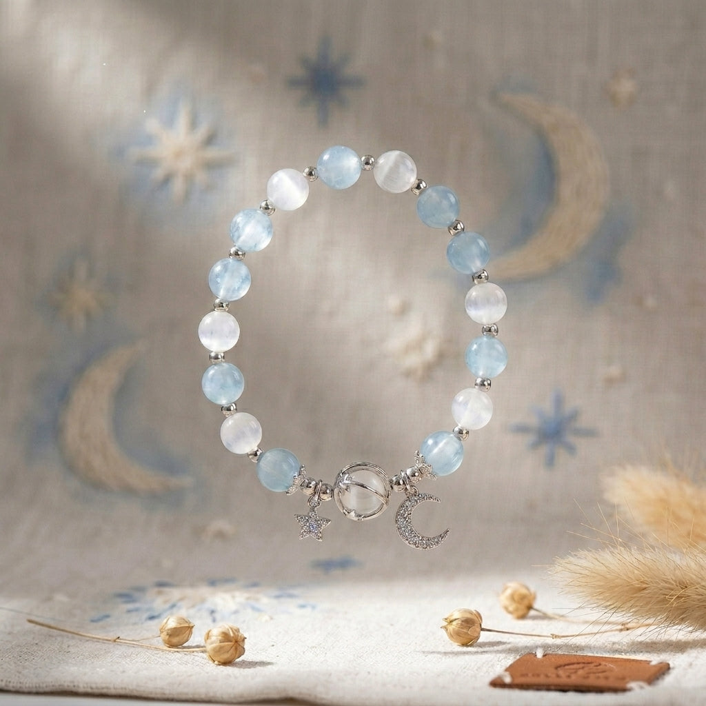 Galaxy Charm Bead Bracelet - Blue/White